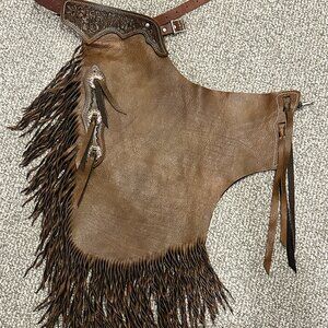 R Bar K Chinks Chaps w/Twisted Fringe & Rose Gold Conchos